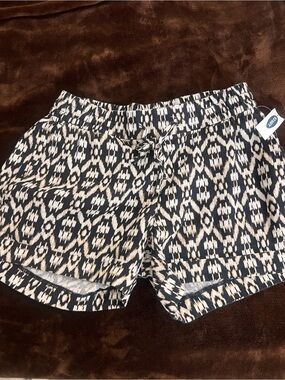 Old Navy Black & Cream Patterned linen blend Drawstring Shorts